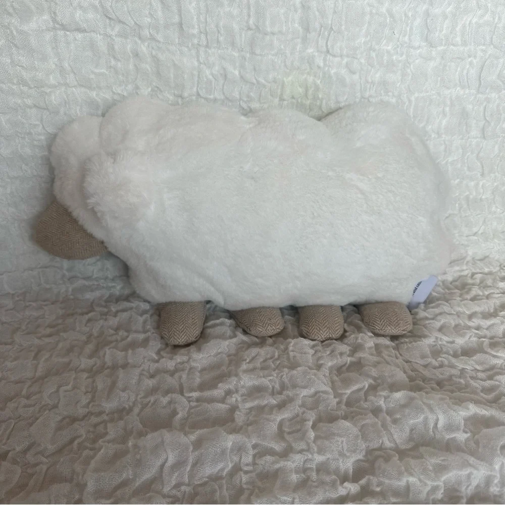 Sheep Plush Pillow Cream Faux Fur Cottagecore Nursery Decor Accent